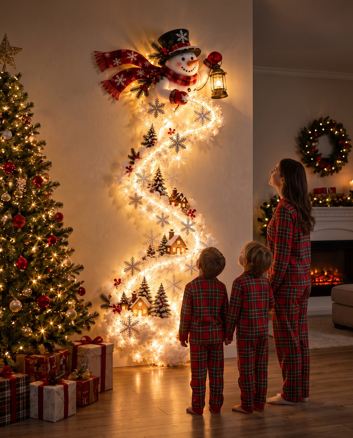 Snowman | Family admiring the Jingle Trail Christmas wall light