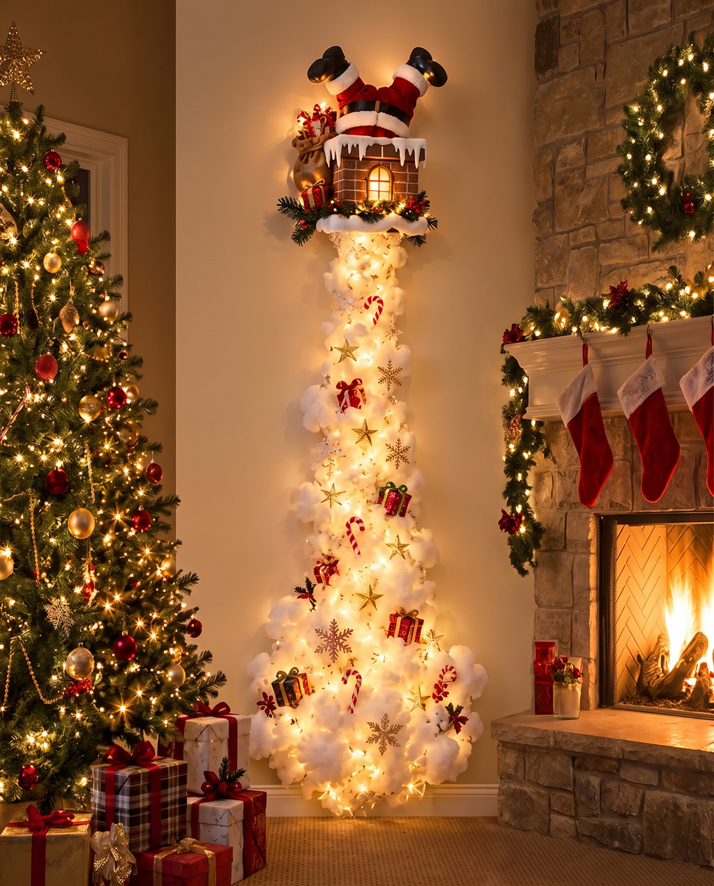 Santa | Jingle Trail Christmas wall light in a living room by the fireplace