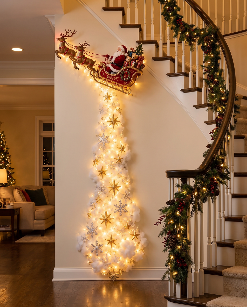 Sleigh | Jingle Trail Christmas wall light beside a staircase