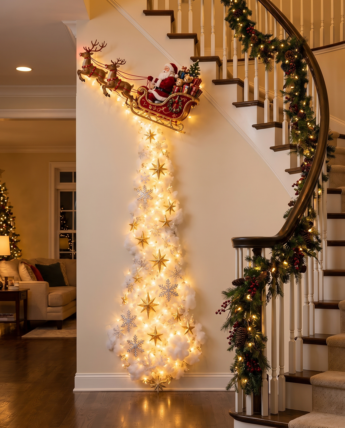 Sleigh | Jingle Trail Christmas wall light beside a staircase
